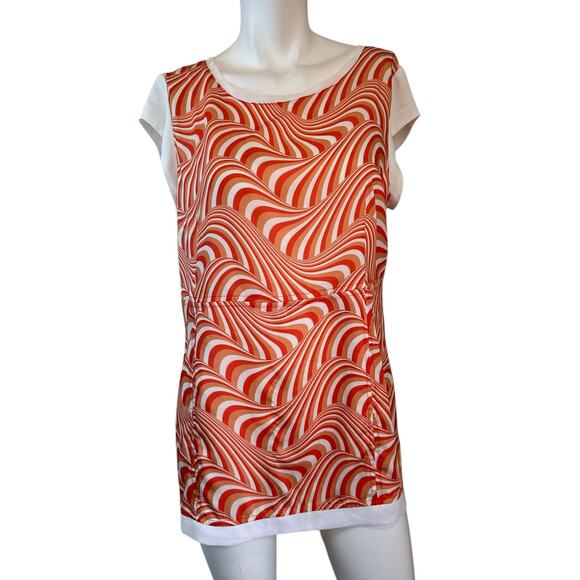 MSK Collection Orange Print Tunic Blouse with Raw Trim sz 44=XL - Picture 1 of 11